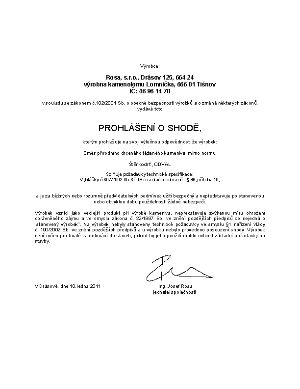 Obraz certifikátů, prohlášení o shodě a CE
